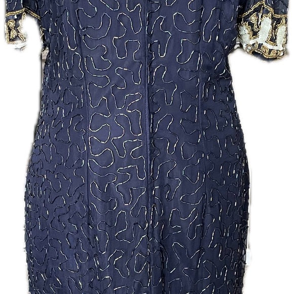 Laurence Kazar Navy and Gold Beaded Dress - Picture 7 of 8